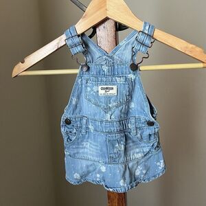 Oshkosh B’Gosh Vestbak Denim Overall Dress Baby Girl Sz 6M Floral White